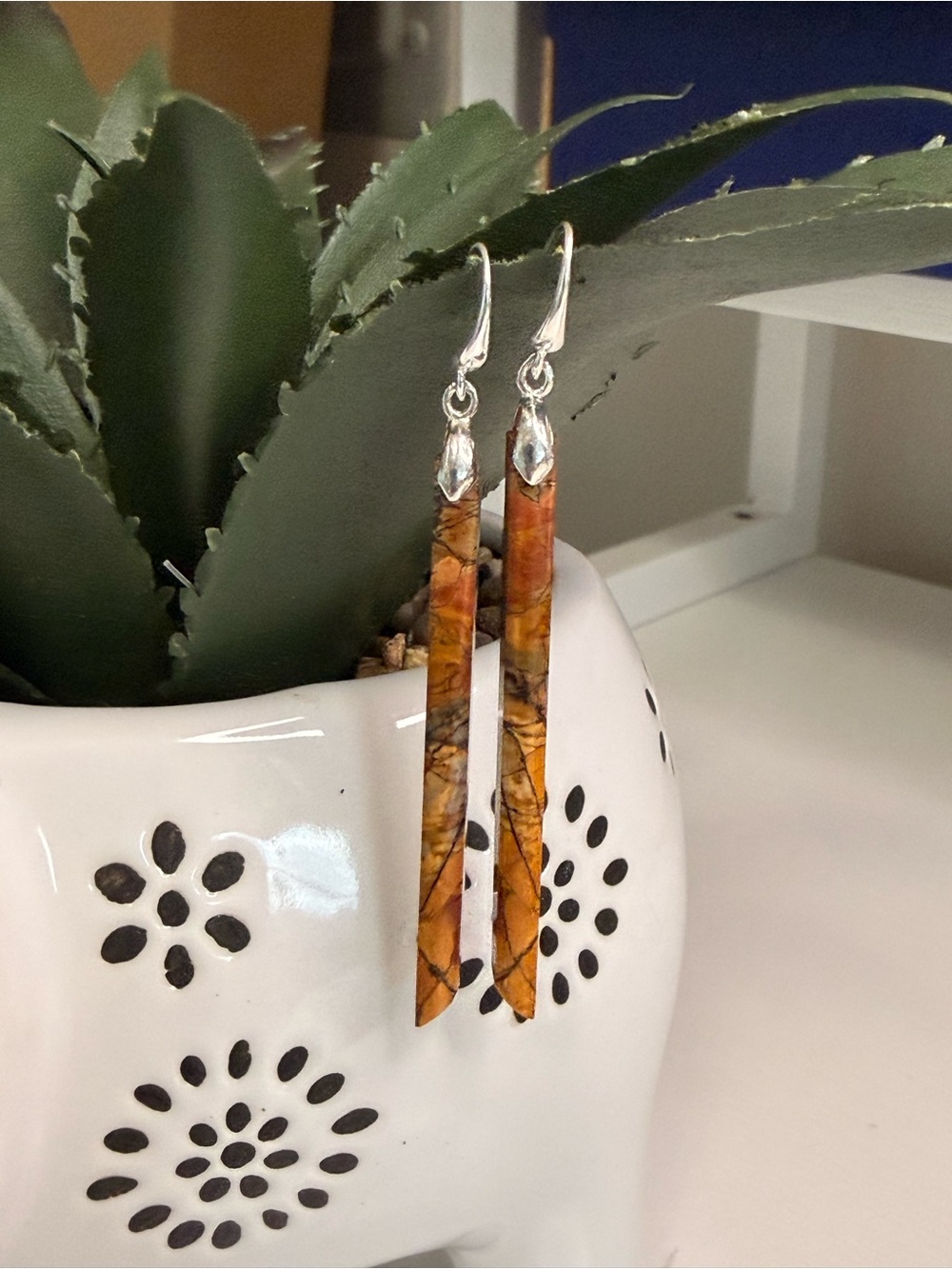 Handcrafted Picasso Jasper Crystal Spike 925 Drop Earrings